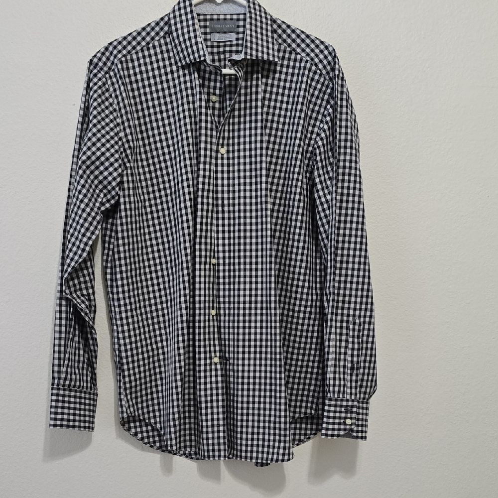 Thomas Dean Black and White Gingham Shirt‎ L